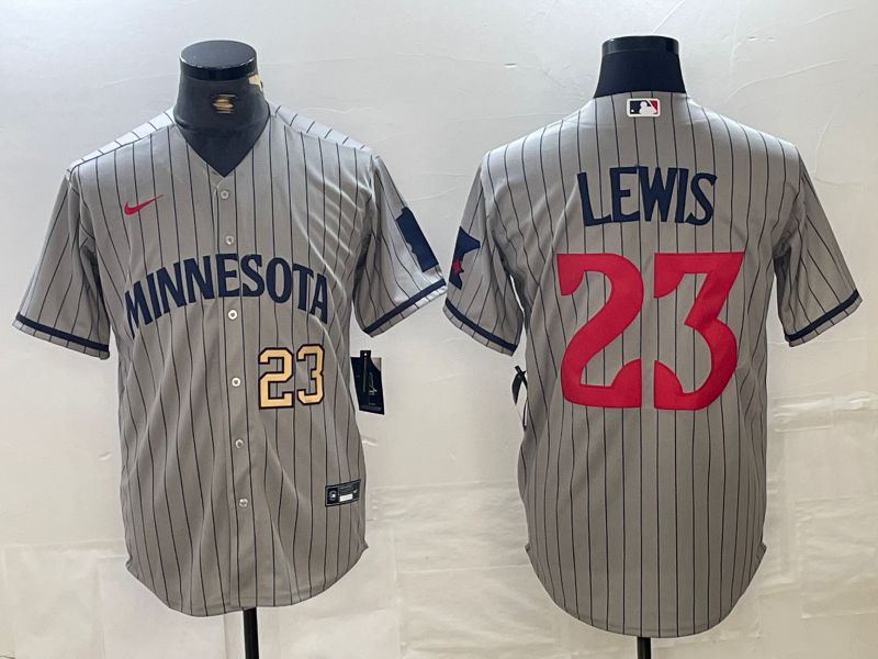Men Minnesota Twins 23 Lewis Grey Stripe 2024 Nike Game MLB Jersey style 3